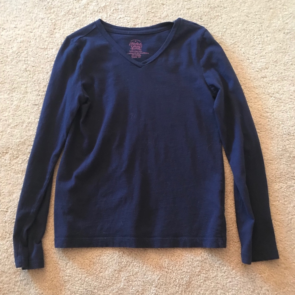 Long Sleeve Navy Blue Tee Girls 10/12